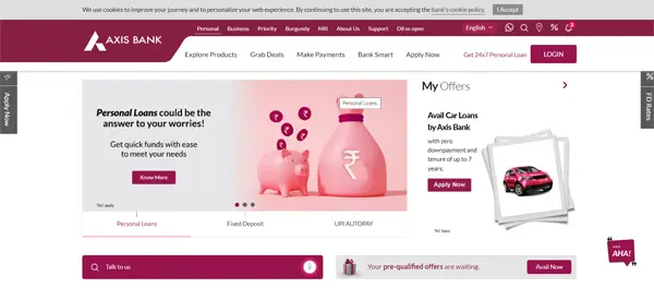 Axis Bank Student Loan website