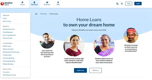 Bandhan Bank Home Loan website