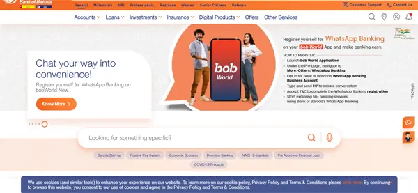 BOB Personal Loan website