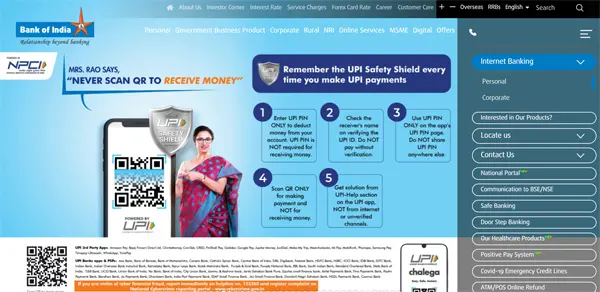 Bank of india Personal loan website