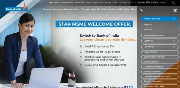 Bank of india business loan webstie