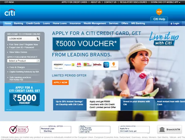 Citibank Personal Loan website