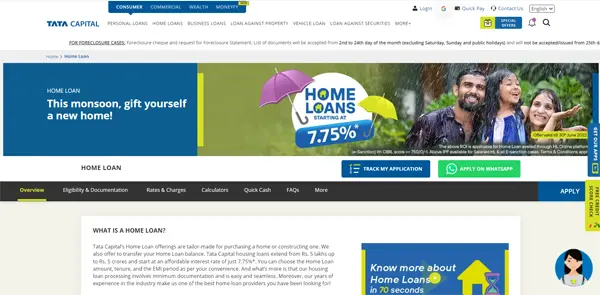 Tata Capital Home Loan website