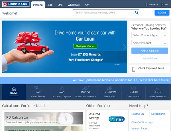 HDFC Bank Car Loan website