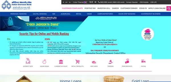 IOB Jewel loan website