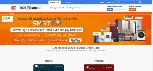 BOB Credit Card website