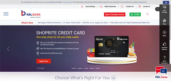 RBL Credit Card website