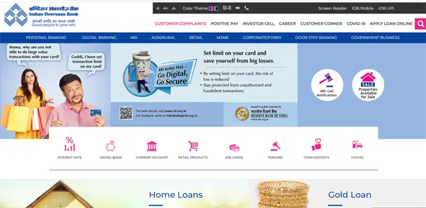iob credit card website