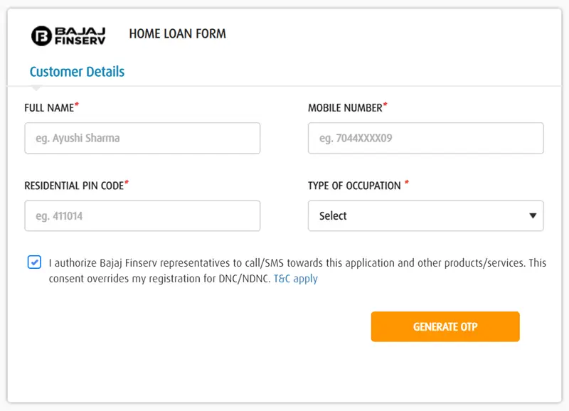 bajaj finance home loan application form