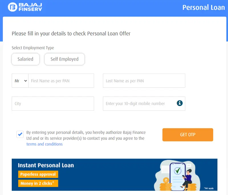 bajaj finance personal loan form
