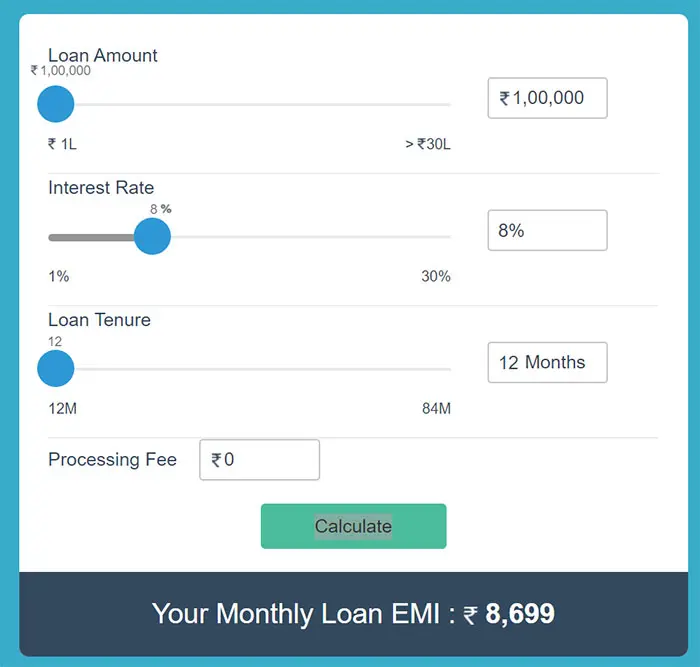 EMI Calculator for bike loan SBI
